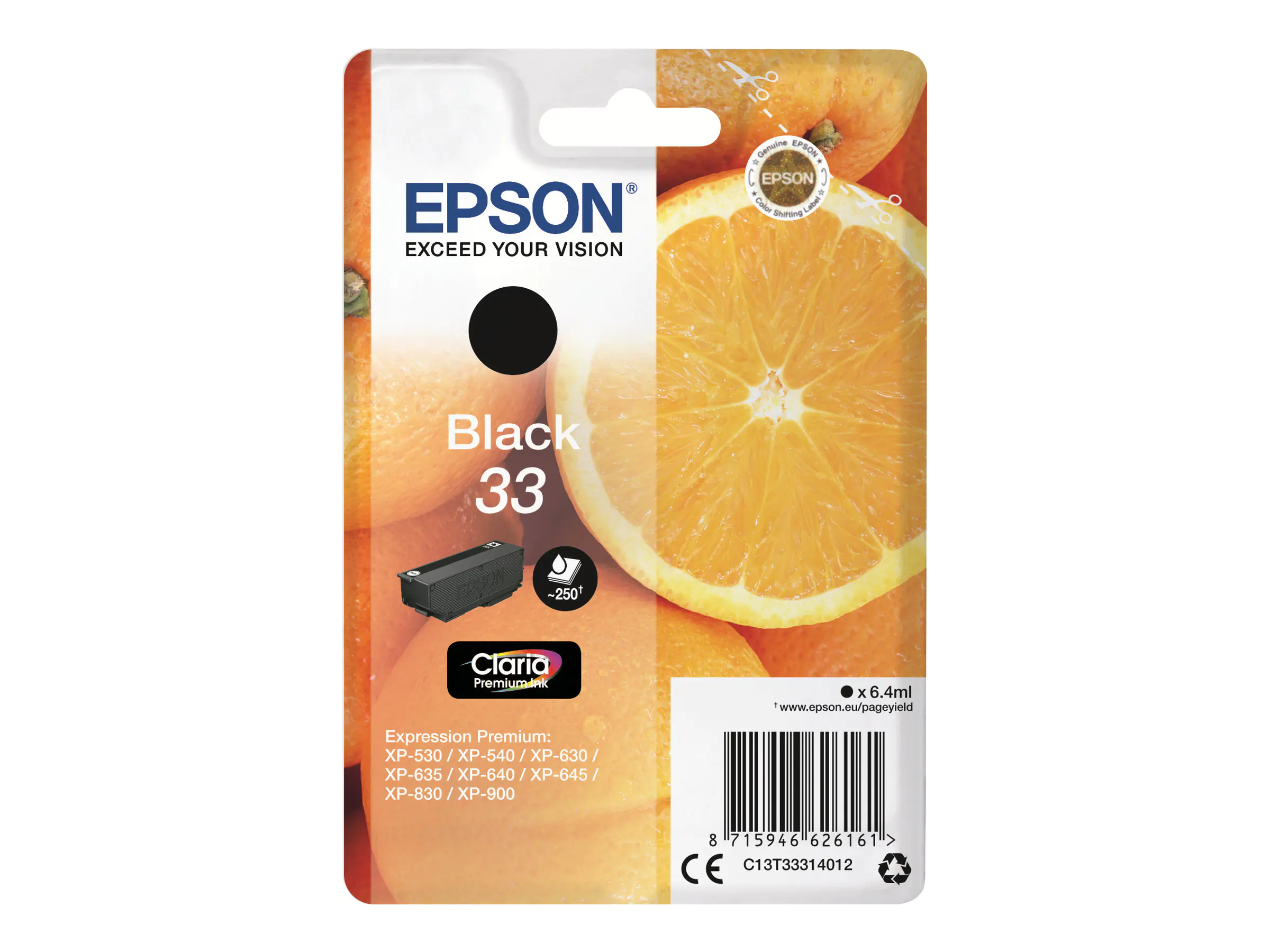 Epson 33 - 6.4 ml - Schwarz - Original - Blisterverpackung - Tintenpatrone - für Expression Home XP-635, 830; Expression Premium XP-530, 540, 630, 635, 640, 645, 830, 900