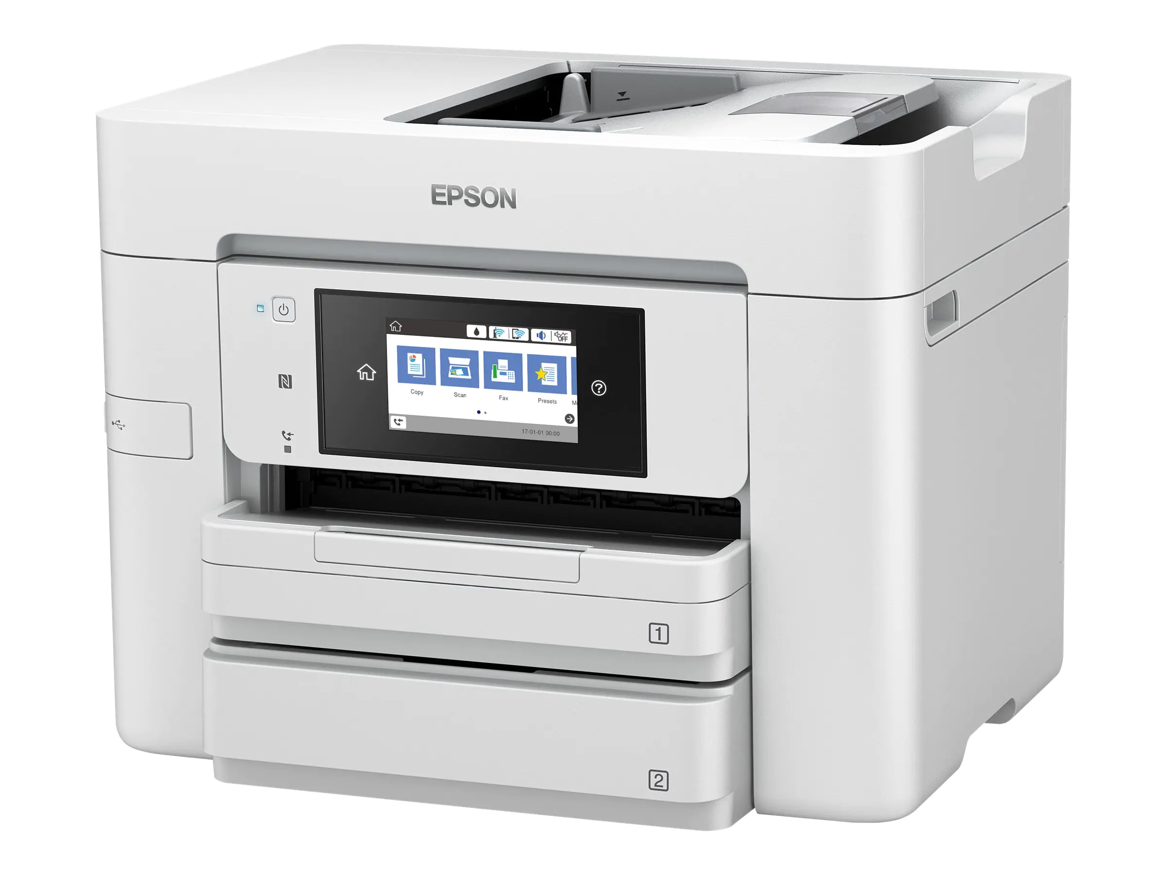 Epson WorkForce Pro WF-4745DTWF - Multifunktionsdrucker - Farbe - Tintenstrahl - A4 (210 x 297 mm) (Original) - A4/Legal (Medien) - bis zu 24 Seiten/Min. (Drucken) - 500 Blatt - 33.6 Kbps - USB 2.0, LAN, Wi-Fi(n), USB-Host, NFC