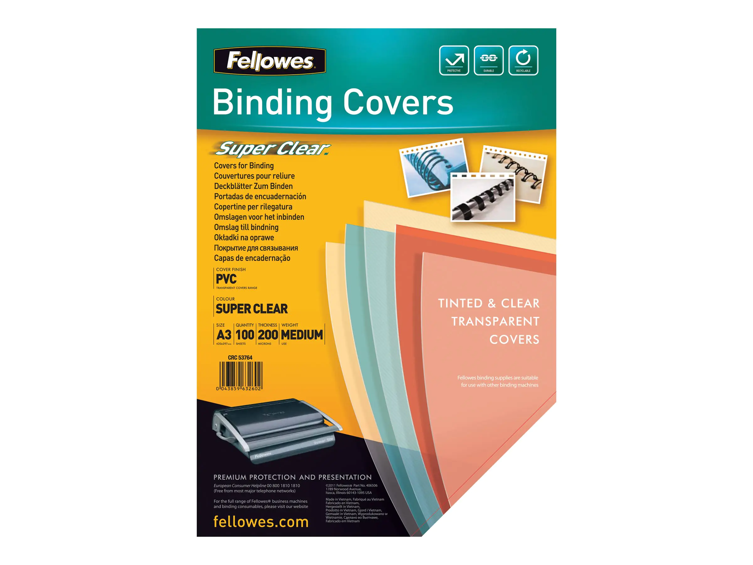 Fellowes Deckblatt 53764 DIN A3 200mic. tr 100 St./Pack.