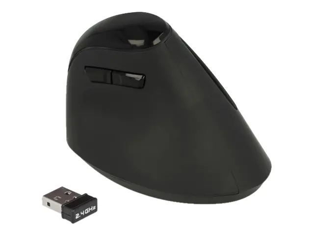 Delock Ergonomic - Vertikale Maus - ergonomisch - Für Rechtshänder - optisch - 6 Tasten - kabellos - 2.4 GHz - kabelloser Empfänger (USB) - Schwarz - retail