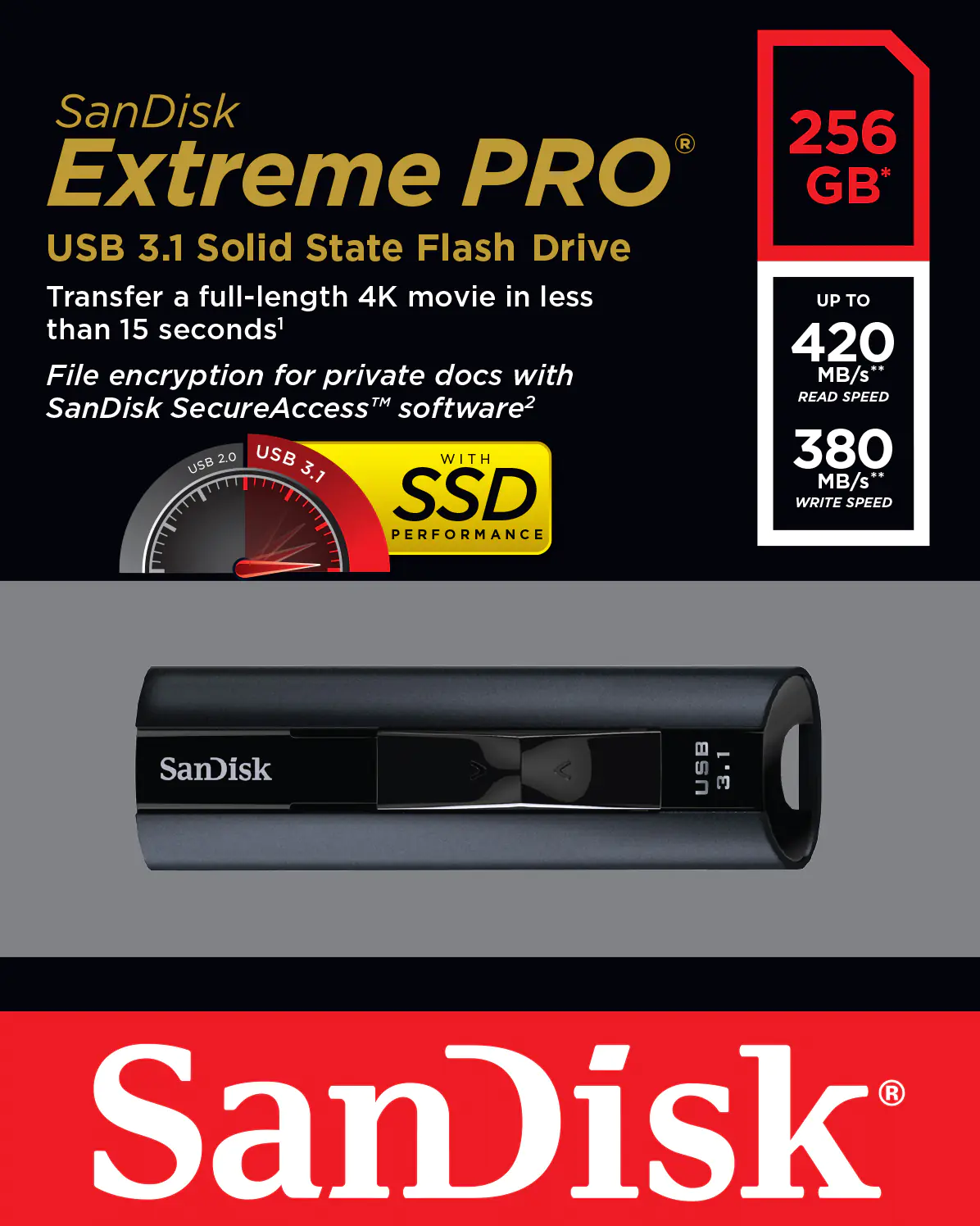 SanDisk Extreme Pro - USB-Flash-Laufwerk - 256 GB - USB 3.1 SanDisk Extreme Pro - USB-Flash-Laufwerk - 256 GB - USB 3.1