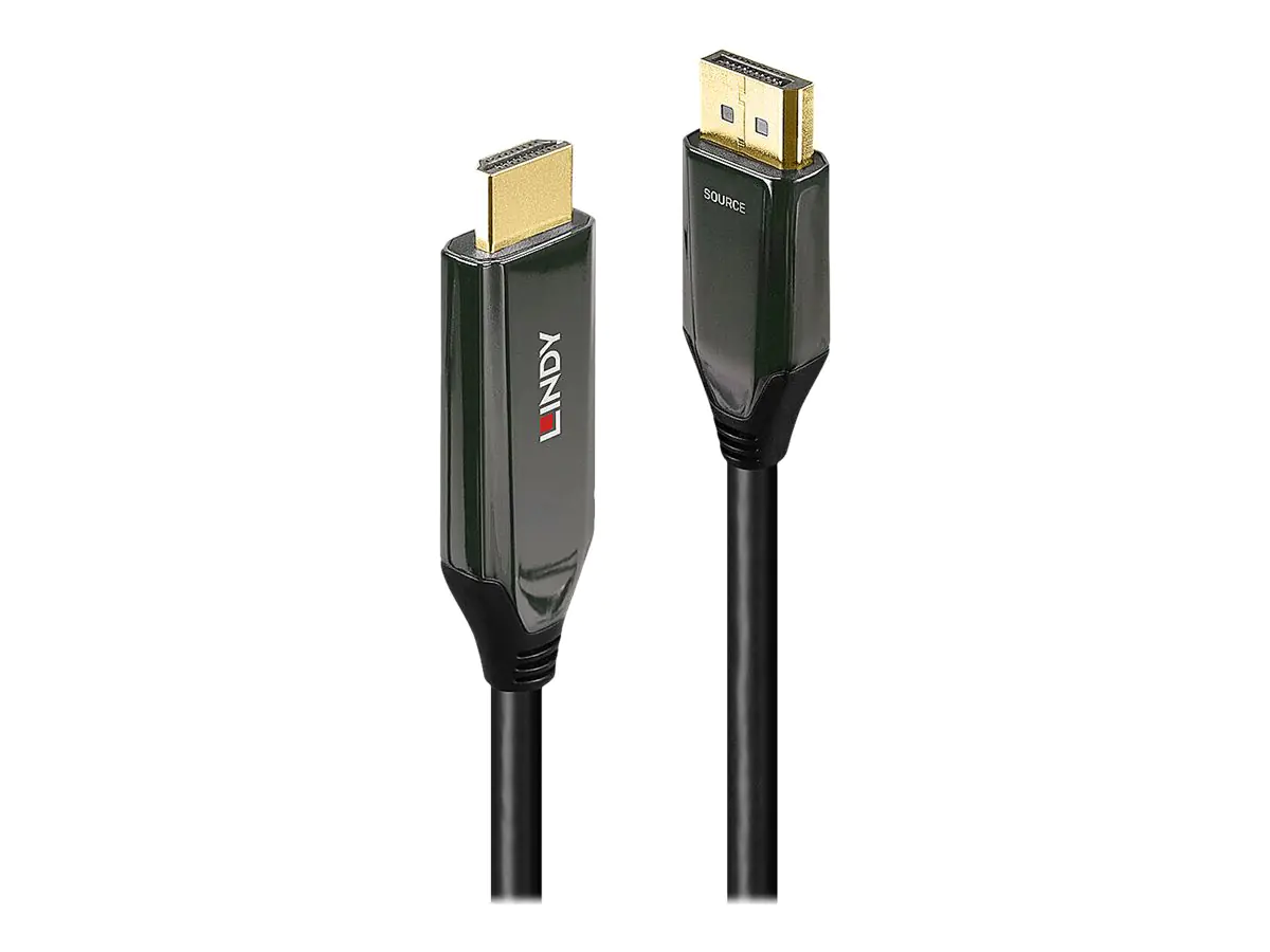 Lindy - Adapterkabel - DisplayPort männlich zu HDMI männlich - 1 m - abgeschirmt - Schwarz - rund, unterstützt 8K 60 Hz (7680 x 4320), unterstützt 4K 120 Hz (4096 x 2160)