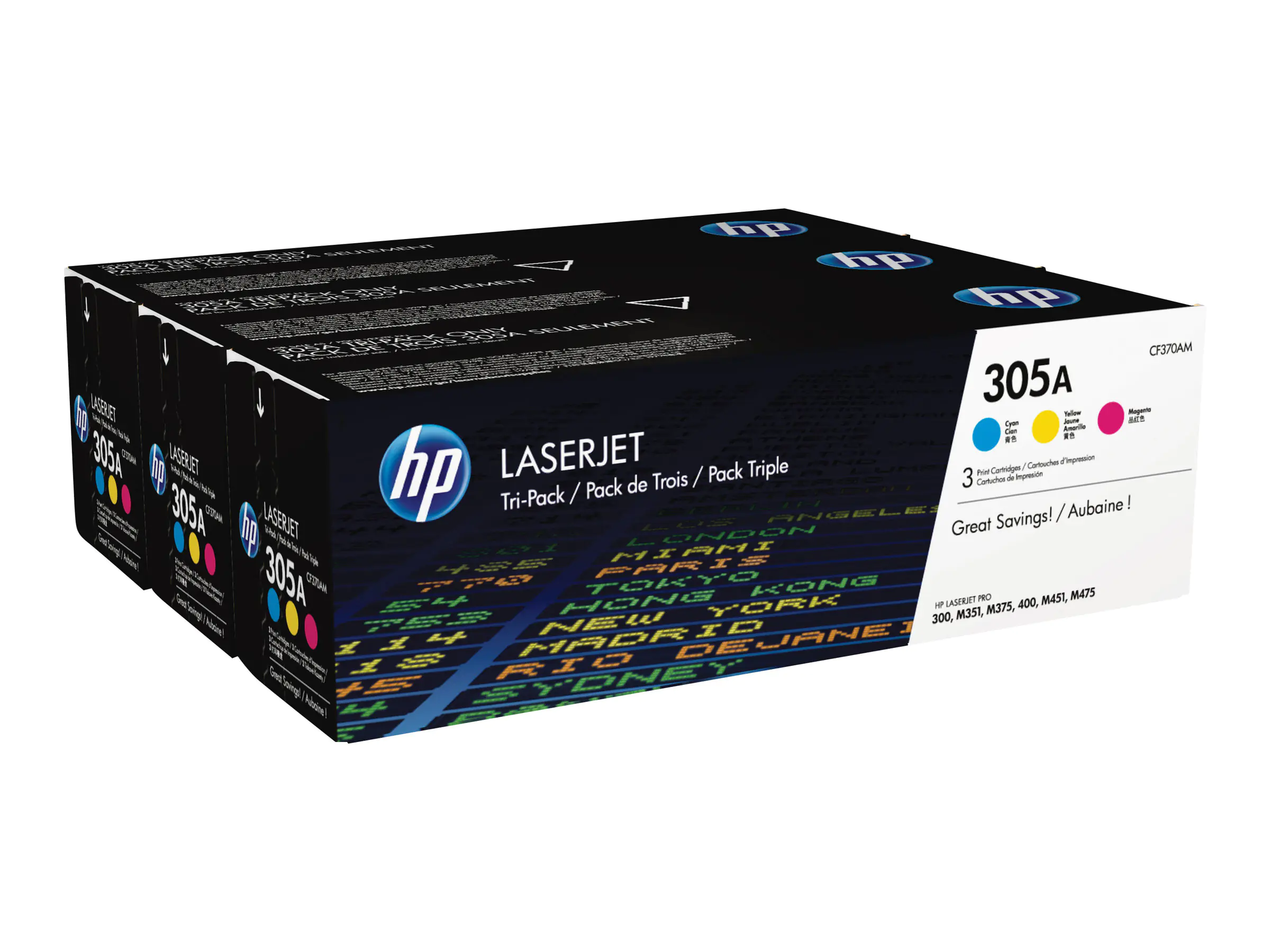 HP 305A - 3er-Pack - Gelb, Cyan, Magenta - Original - LaserJet - Tonerpatrone (CF370AM) - für LaserJet Pro 300 M351, 400 M451, MFP M375, MFP M475