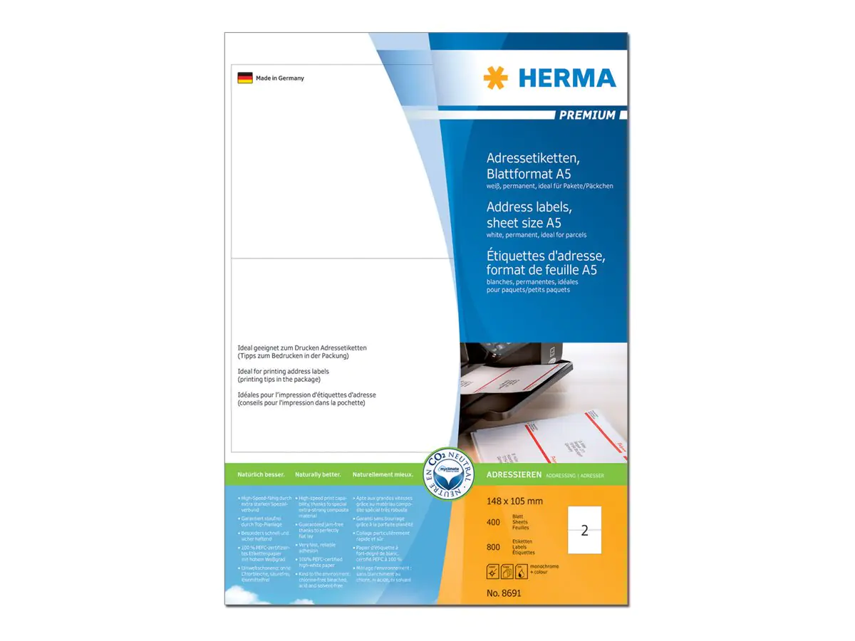 HERMA Adressetikett PREMIUM 8691 105x148mm weiß 800 St./Pack.