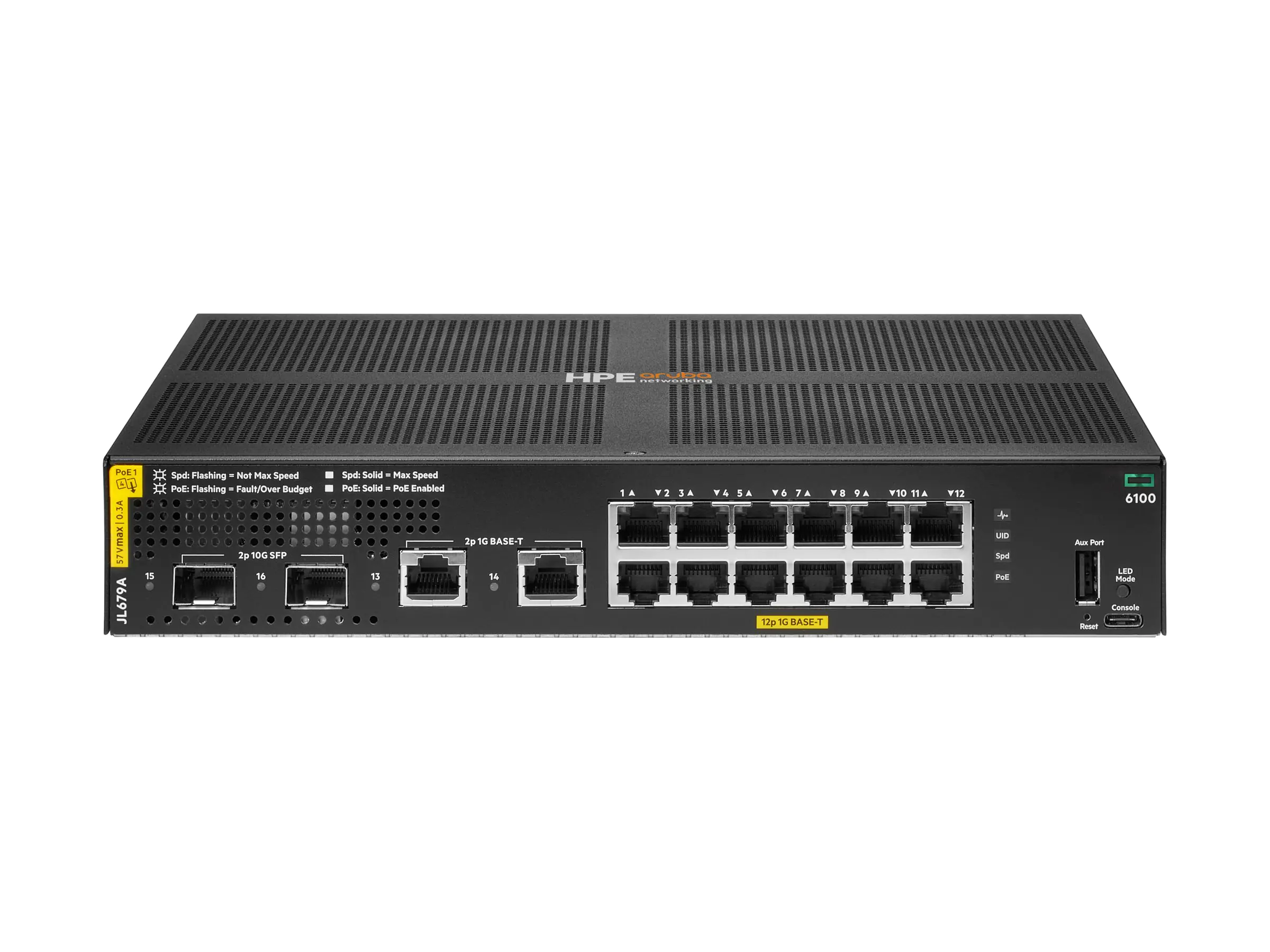 HPE Aruba 6100 12G Class4 PoE 2G/2SFP+ 139W Switch - Switch - managed - 12 x 10/100/1000 (PoE+) JL679A#ABB