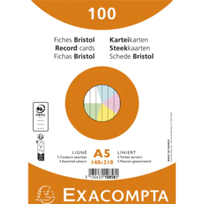 Exacompta Karteikarte DIN A5 liniert je 20 x blau, gelb, grün, rosa, weiß 100 St./Pack. Exacompta Karteikarte DIN A5 liniert je 20 x blau, gelb, grün, rosa, weiß 100 St./Pack.