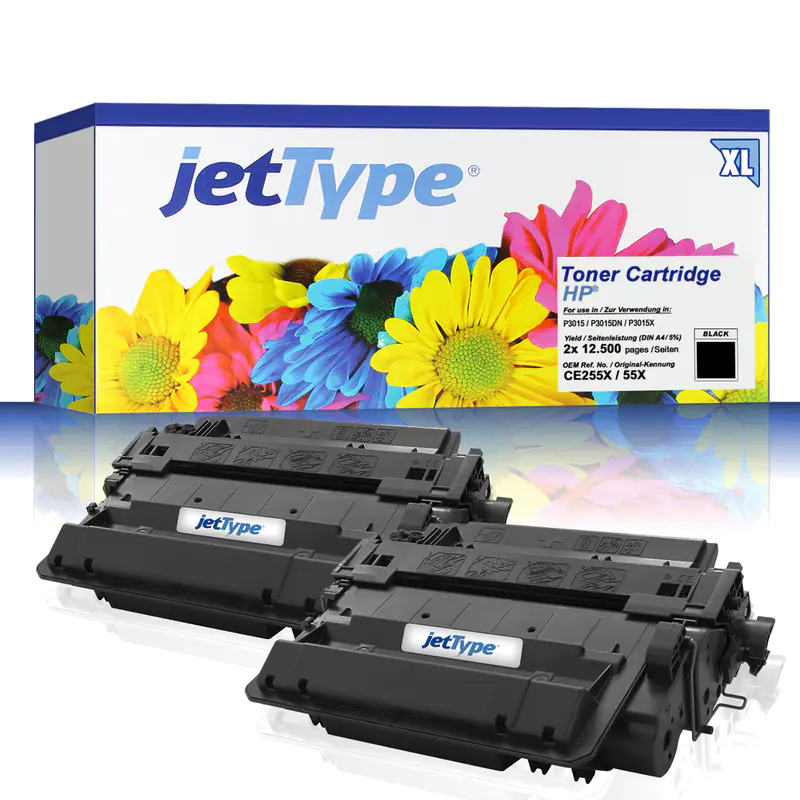 jetType Toner Doppelpack kompatibel zu HP CE255XD 55X Schwarz 2x 12.500 Seiten Große Füllmenge 2 jetType Toner Doppelpack kompatibel zu HP CE255XD 55X Schwarz 2x 12.500 Seiten Große Füllmenge 2