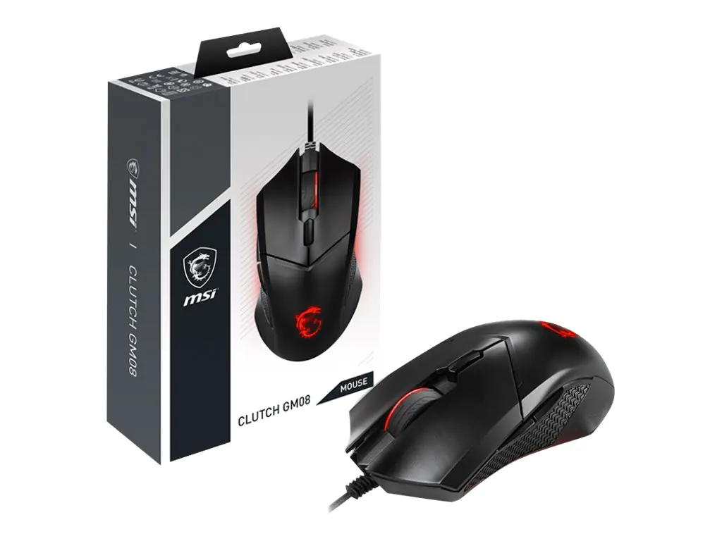 MSI Clutch GM08 - Maus - rechts- und linkshändig - optisch - 6 Tasten - kabelgebunden - USB - Schwarz