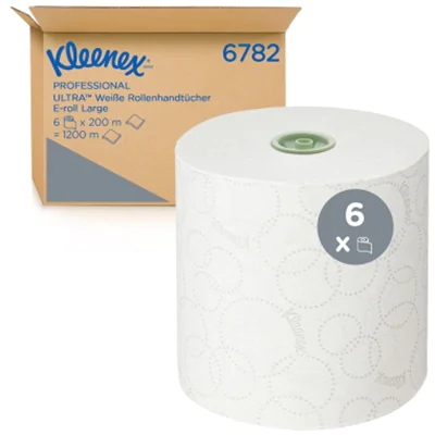 Kleenex® Handtuchrolle Ultra™ 19,5 cm x 200 m (B x L) Papier, 100 % recycelbar weiß 6 Rl./Pack. Kleenex® Handtuchrolle Ultra™ 19,5 cm x 200 m (B x L) Papier, 100 % recycelbar weiß 6 Rl./Pack.