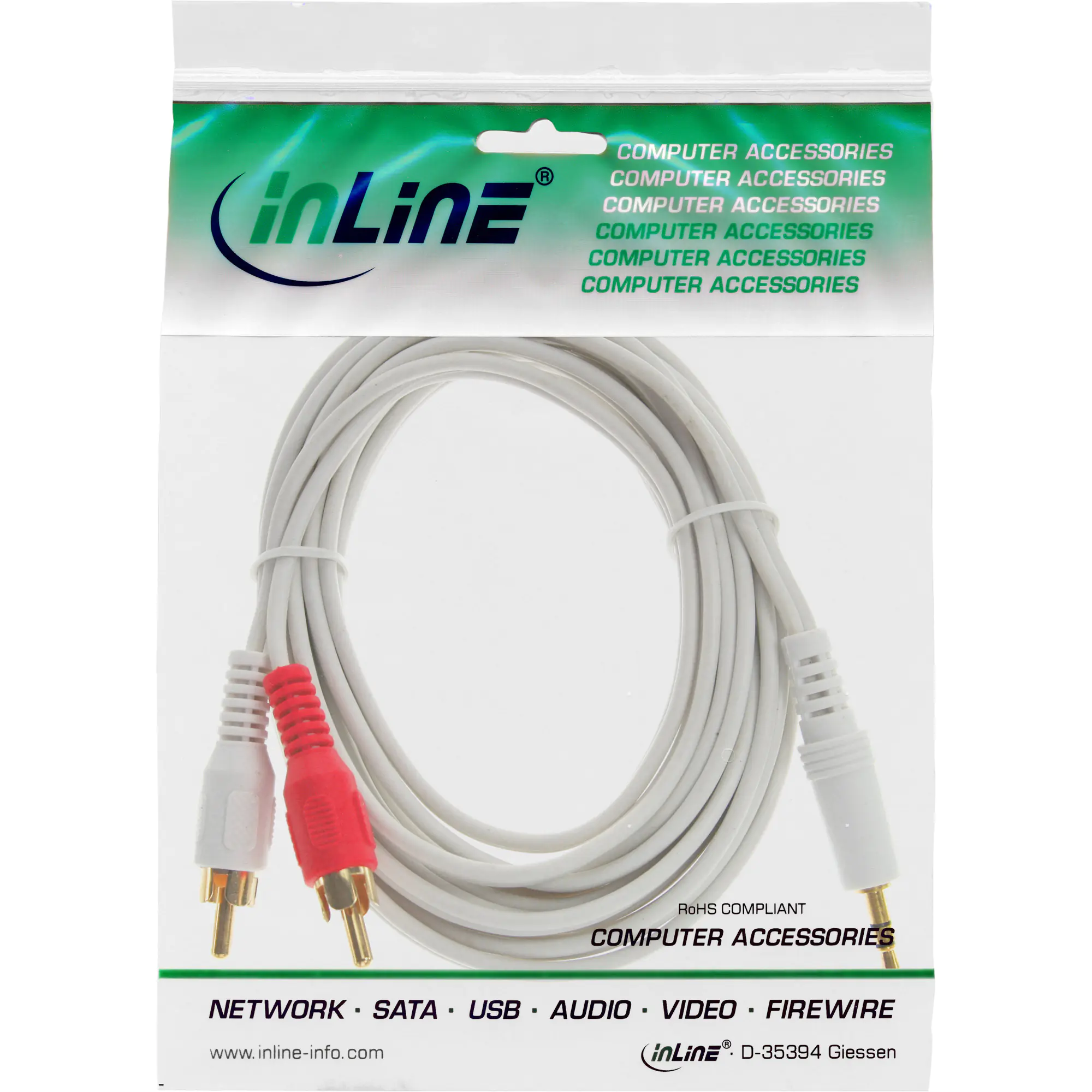 InLine - Audiokabel - RCA x 2 männlich zu mini-phone stereo 3.5 mm männlich - 3 m - weiß