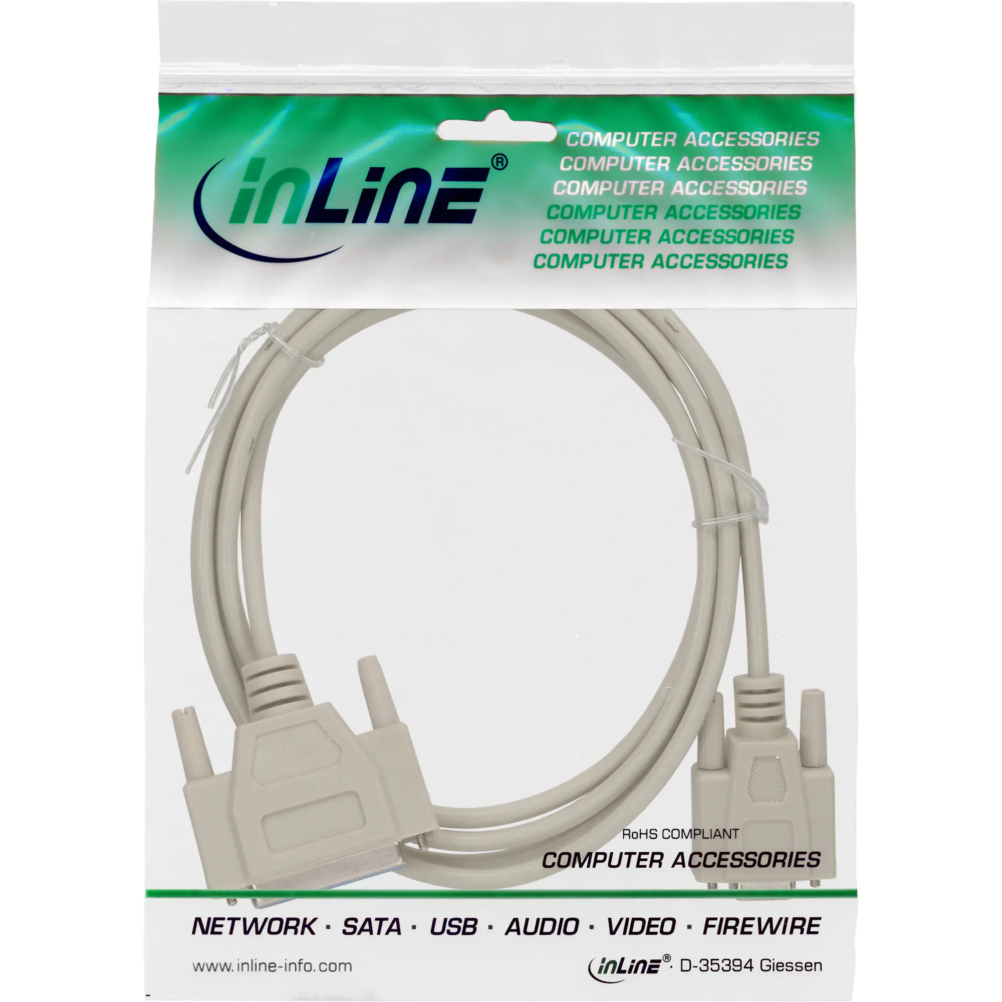 InLine - Nullmodemkabel - DB-9 (W) zu DB-25 (W) - 2 m - Daumenschrauben - beige