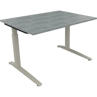 Schreibtisch Kufe Einzels. Quadrat B1200xT900xH650-850 si/Beton hell