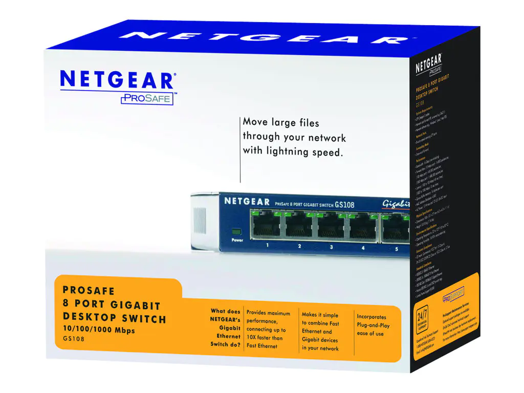 NETGEAR GS108 - Switch - 8 x 10/100/1000 - Desktop