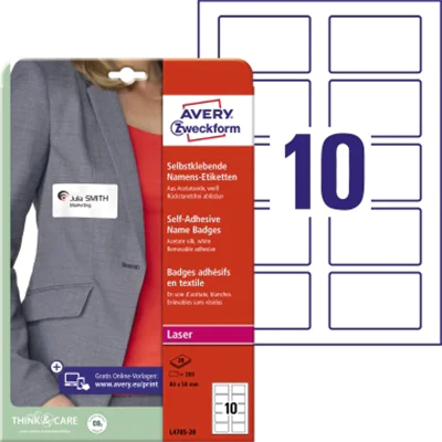 Avery Zweckform Namensetikett 80 x 50 mm (B x H) Acetatseide weiß 200 Etik./Pack. Avery Zweckform Namensetikett 80 x 50 mm (B x H) Acetatseide weiß 200 Etik./Pack.
