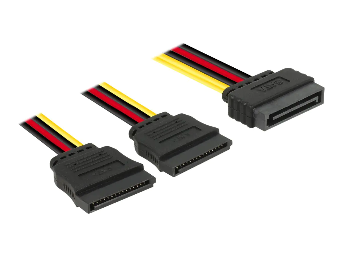 Delock - Netz-Splitter - SATA-Stromstecker (M) gerade zu SATA-Stromstecker (W) gerade - 15 cm - Schwarz, Gelb, Rot