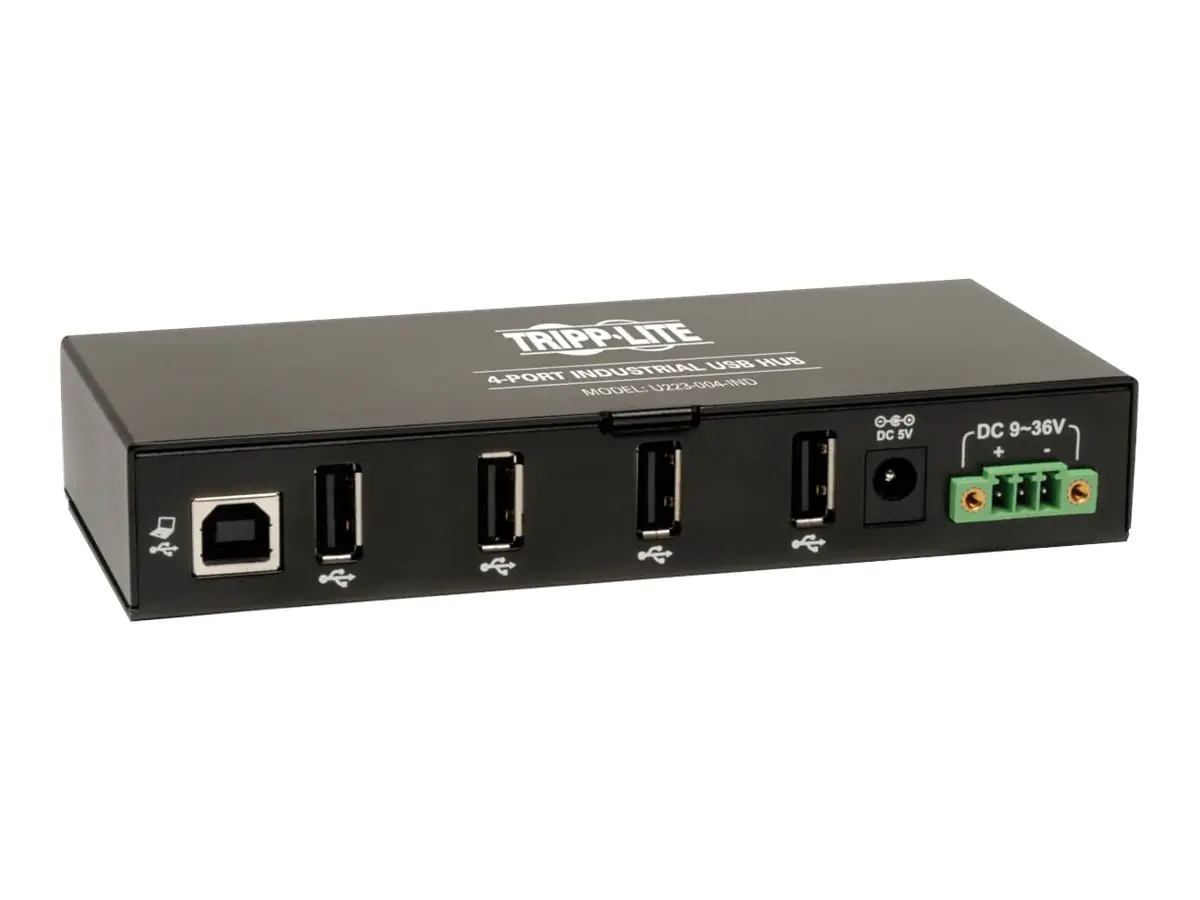 Eaton Tripp Lite series 4-Port Rugged Industrial USB 2.0 Hi-Speed Hub w 15KV ESD Immunity Metal Mountable - Hub - 4 x USB 2.0 - an DIN-Schiene montierbar, wandmontierbar