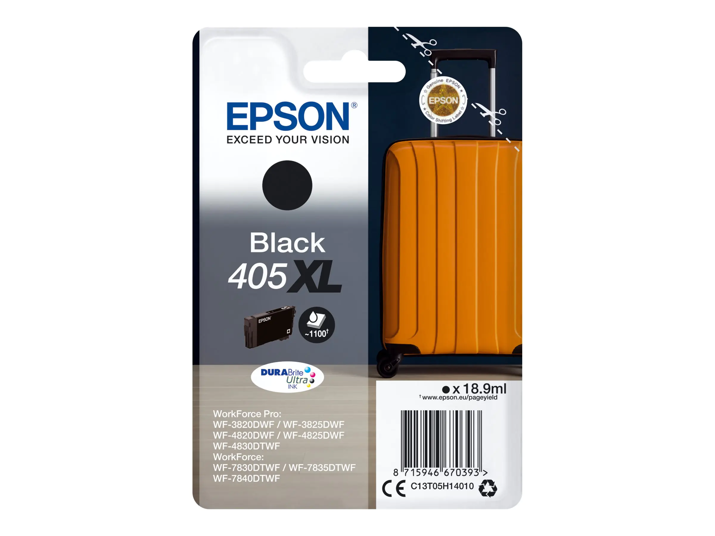Epson 405XL - 18.9 ml - Schwarz - original - Tintenpatrone - für WorkForce WF-7310, 7830, 7835, 7840; WorkForce Pro WF-3820, 3825, 4820, 4825, 4830, 7840
