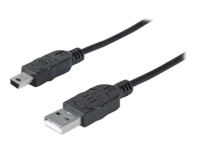 Manhattan USB-A to Mini-USB Cable, 1.8m, Male to Male, Black, 480 Mbps (USB 2.0), Hi-Speed USB, Lifetime Warranty, Polybag - USB-Kabel - USB (M) zu Mini-USB, Typ B (M) - USB 2.0 - 1.8 m - Schwarz