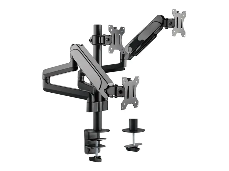 equip - Befestigungskit (Klemmmontagesockel, Tischplattenbohrung, Halterung für Display, Schrauben) - Gasfeder - für 3 LCD-Displays/ Curved LCD-Displays - Kunststoff, stainless steel - Schwarz - Bildschirmgröße: 43.2-68.6 cm (17"-27") - Tischmontage
