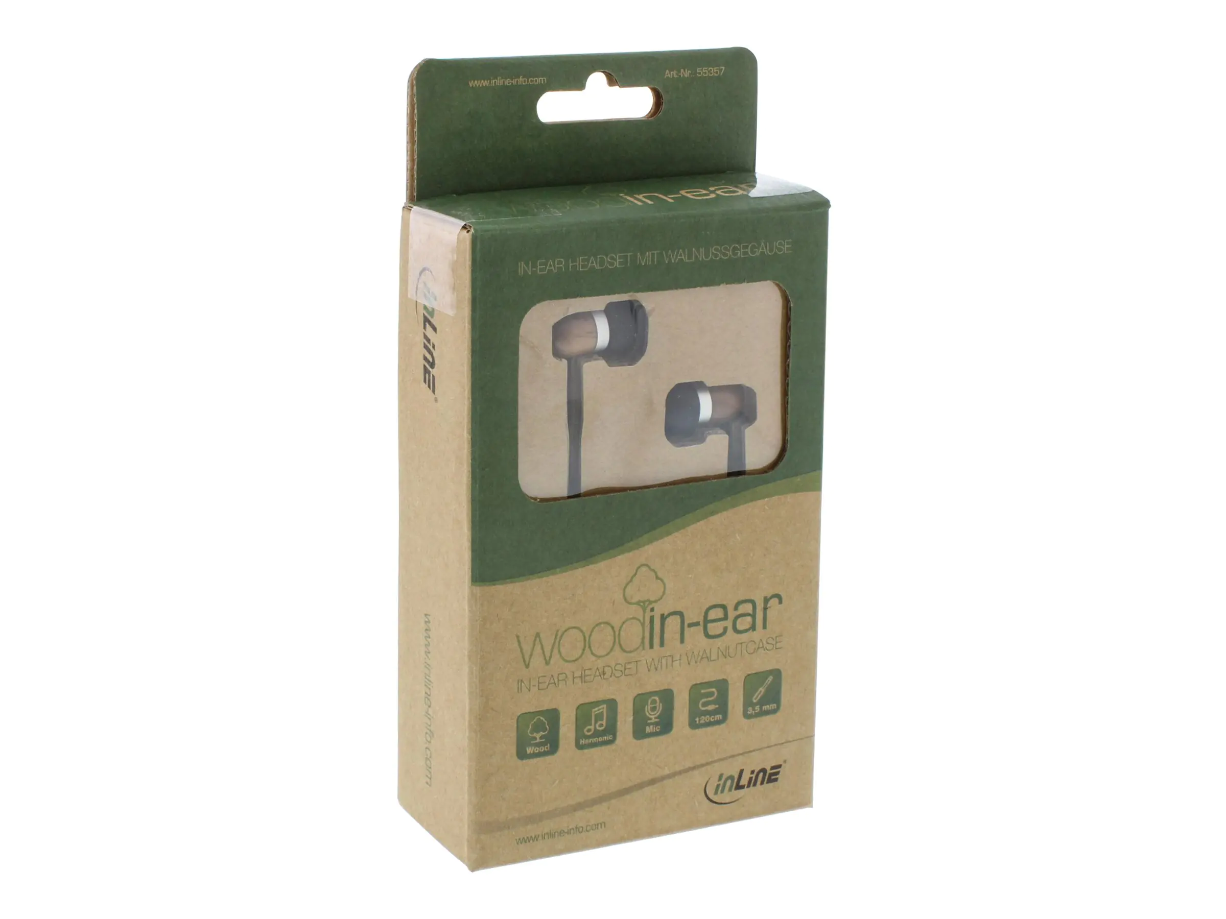 InLine woodin-ear - Ohrhörer mit Mikrofon - im Ohr - kabelgebunden - 3,5 mm Stecker - Walnussholz