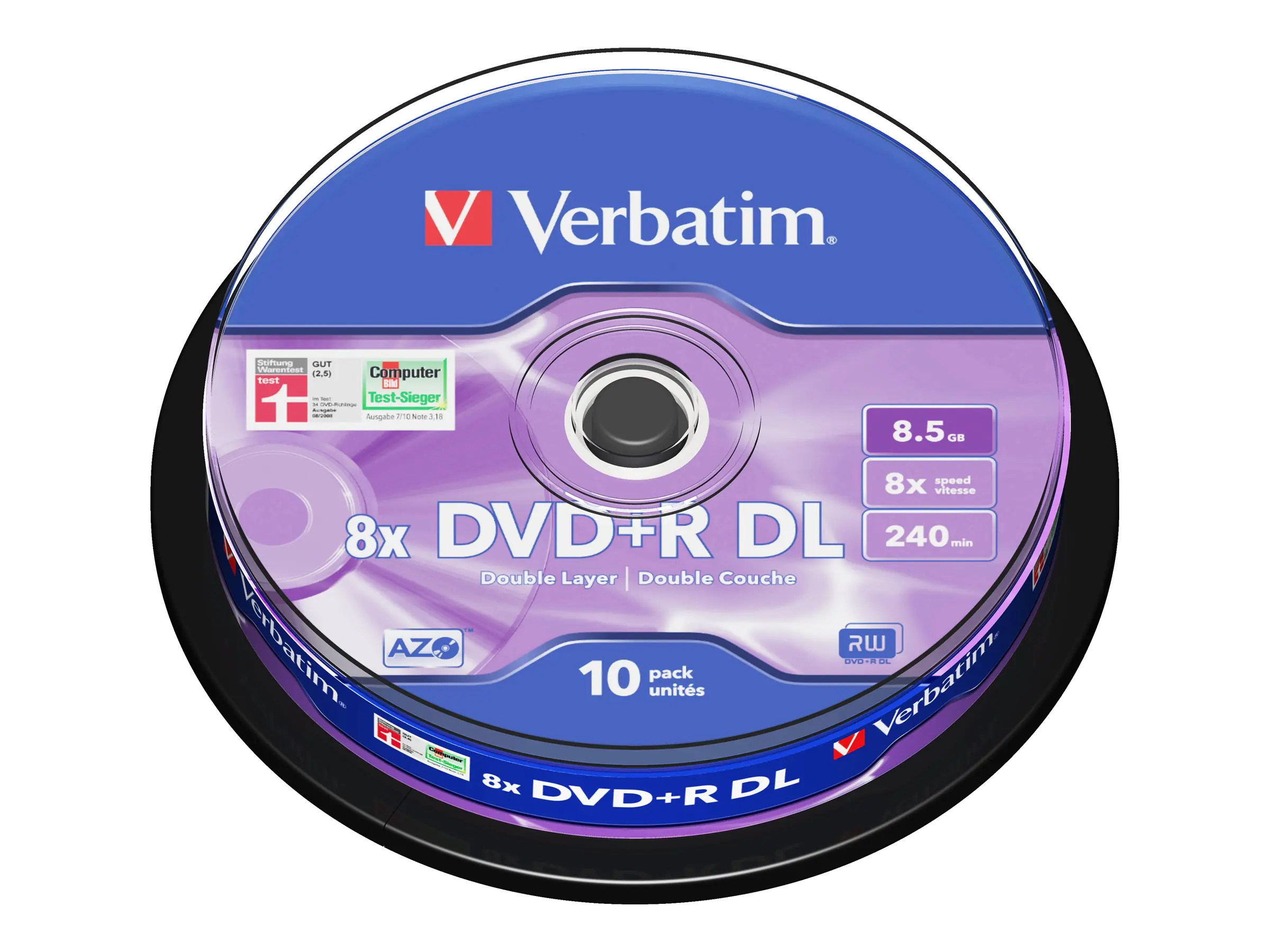 Verbatim - 10 x DVD+R DL - 8.5 GB 8x - mattsilber - Spindel