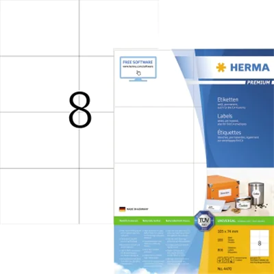 HERMA Etikett PREMIUM 4470 105x74mm weiß 800 St./Pack. HERMA Etikett PREMIUM 4470 105x74mm weiß 800 St./Pack.