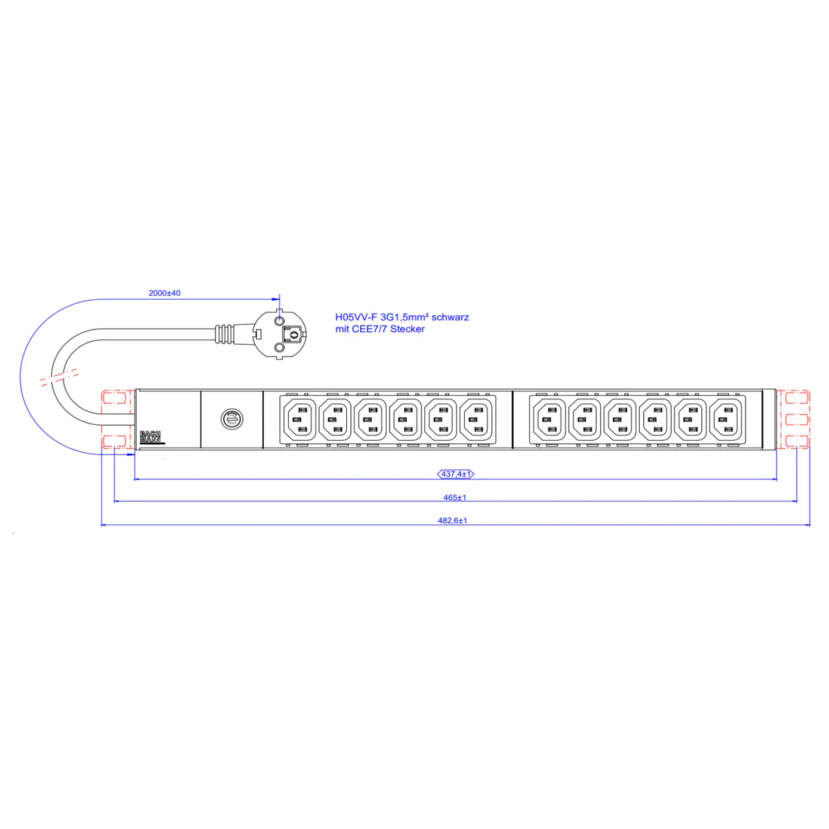 Bachmann 800.3723 Steckdosenleiste 19Z 1HE 12xC13 2 0m - Steckdosenleiste - 2 m Bachmann 800.3723 Steckdosenleiste 19Z 1HE 12xC13 2 0m - Steckdosenleiste - 2 m