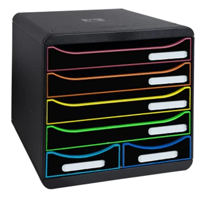 Exacompta Schubladenbox BIG-BOX Maxi 6 Schubladen DIN A4, Überbreite Polystyrol Gehäusefarbe: schwarz Farbe der Schublade: schwarz/harlekin Exacompta Schubladenbox BIG-BOX Maxi 6 Schubladen DIN A4, Überbreite Polystyrol Gehäusefarbe: schwarz Farbe der Schublade: schwarz/harlekin