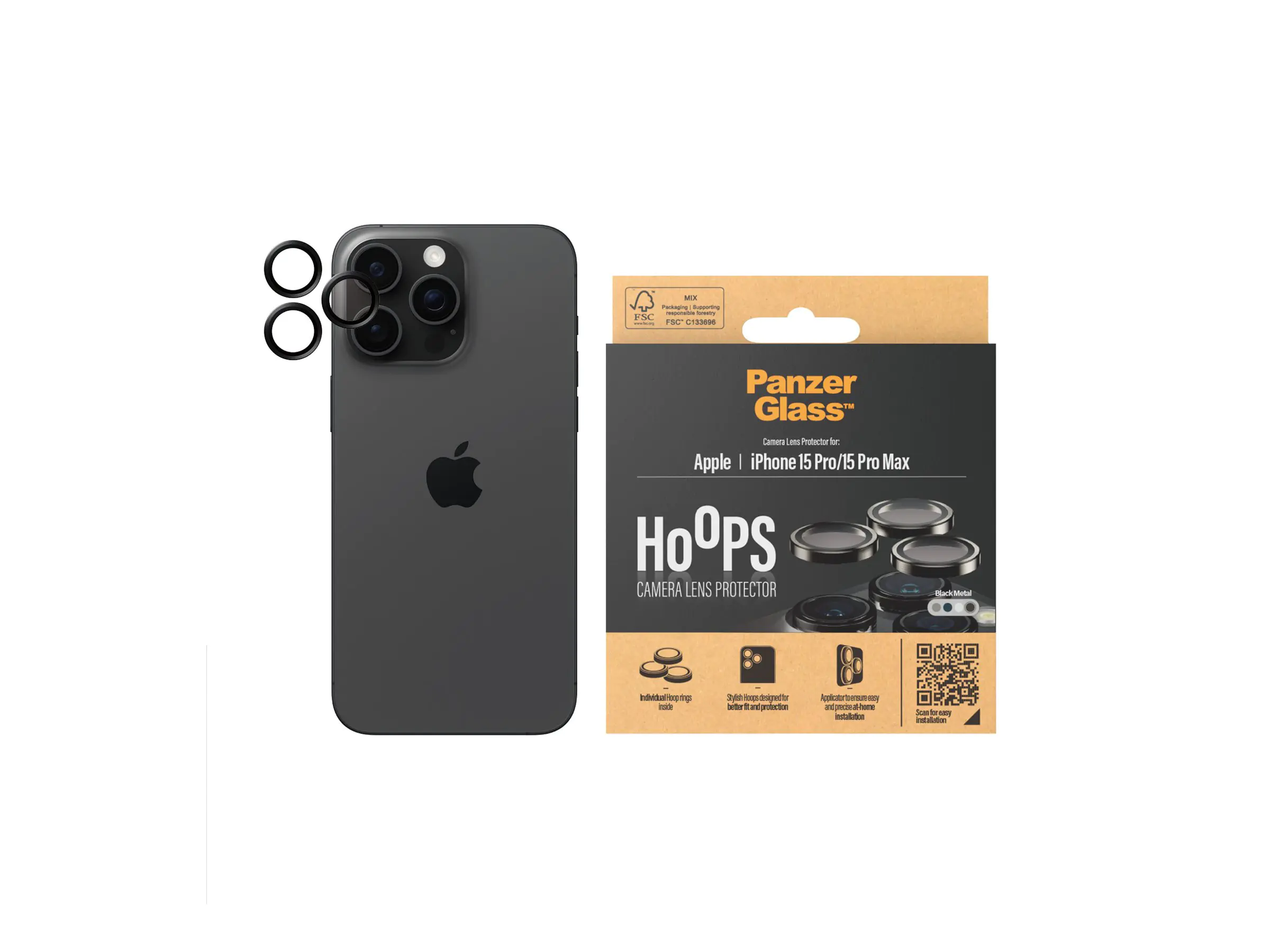 PanzerGlass Hoops - Objektivschutz für Handy - Glas - Schwarz - für Apple iPhone 15 Pro, 15 Pro Max