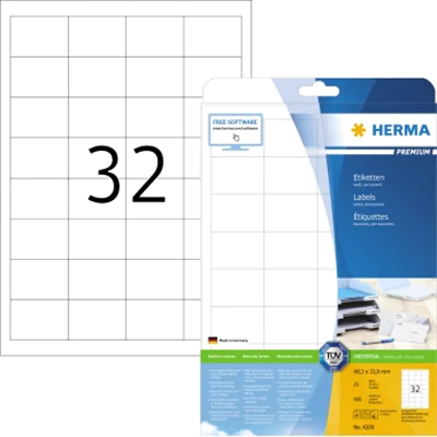 HERMA Etikett PREMIUM 4200 48,3x33,8 mm weiß 800 St./Pack. HERMA Etikett PREMIUM 4200 48,3x33,8 mm weiß 800 St./Pack.