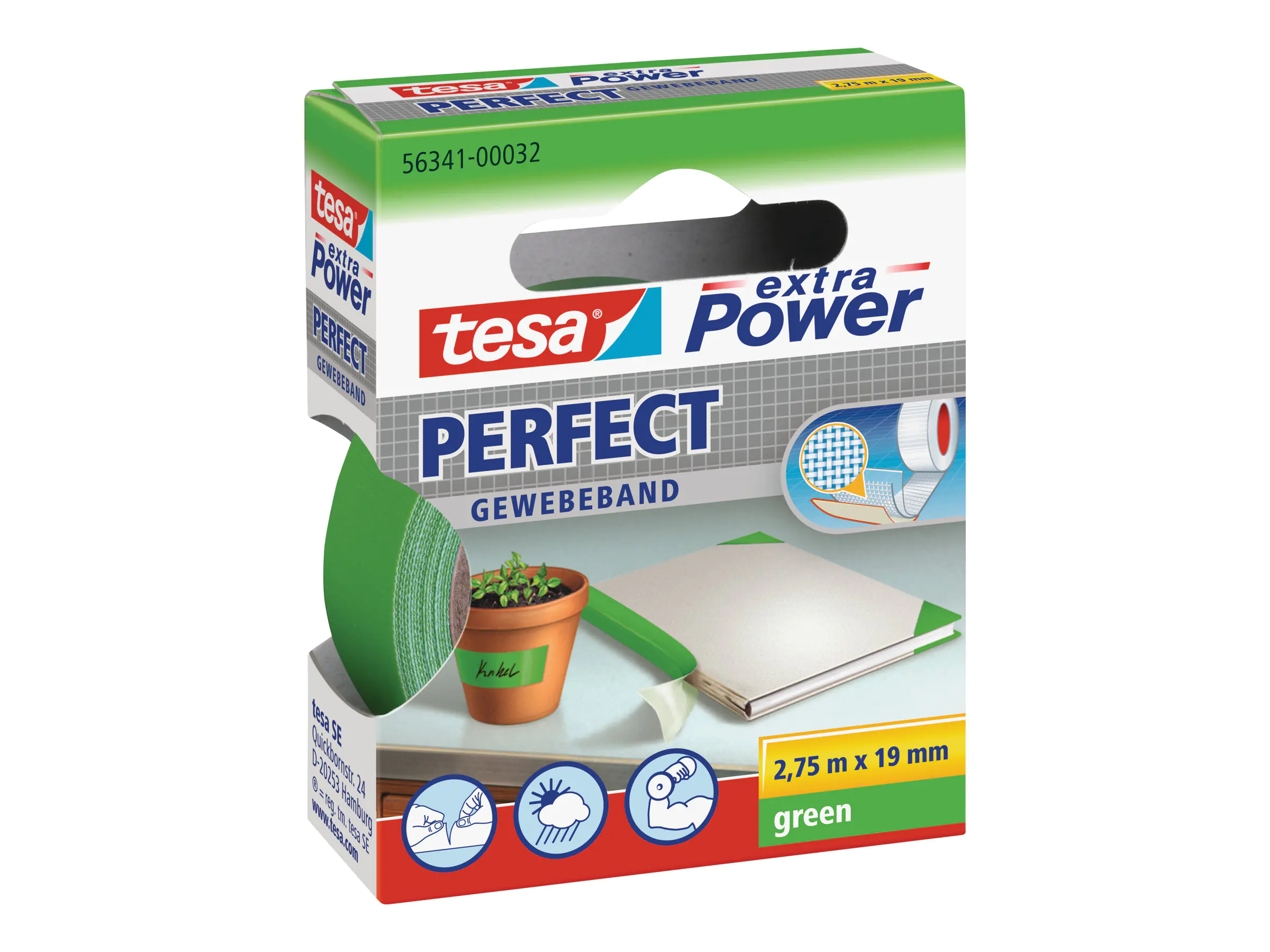 tesa Gewebeband Extra Power Perfect 56341-00032 19mmx2,75m grün