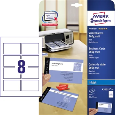 Avery Zweckform Visitenkarte C32015-25 85x54mm ws 200 St./Pack. Avery Zweckform Visitenkarte C32015-25 85x54mm ws 200 St./Pack.