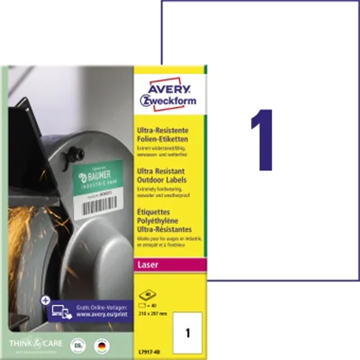 Avery Zweckform Etikett L7917-40 210x297mm ws 40 St./Pack. Avery Zweckform Etikett L7917-40 210x297mm ws 40 St./Pack.