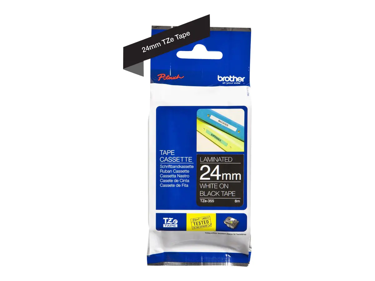 Brother TZe-355 - Selbstklebend - Weiß auf Schwarz - Rolle (2,4 cm x 8 m) 1 Kassette(n) laminiertes Band - für P-Touch PT-D450, D800, P900, P950; P-Touch Cube Plus PT-P710; P-Touch Cube Pro PT-P910 Brother TZe-355 - Selbstklebend - Weiß auf Schwarz - Rolle (2,4 cm x 8 m) 1 Kassette(n) laminiertes Band - für P-Touch PT-D450, D800, P900, P950; P-Touch Cube Plus PT-P710; P-Touch Cube Pro PT-P910