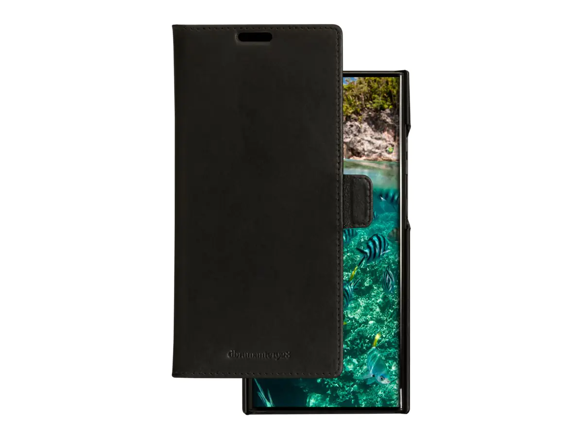 dbramante1928 Lynge - Flip-Hülle für Mobiltelefon - nachhaltiges Vollnarbenleder - Schwarz - für Samsung Galaxy S23 Ultra