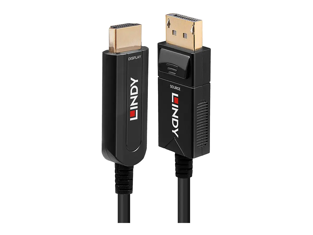 Lindy - Adapterkabel - DisplayPort männlich zu HDMI männlich - 30 m - Hybrid Kupfer/Kohlefaser - Schwarz - rund, 4K Unterstützung