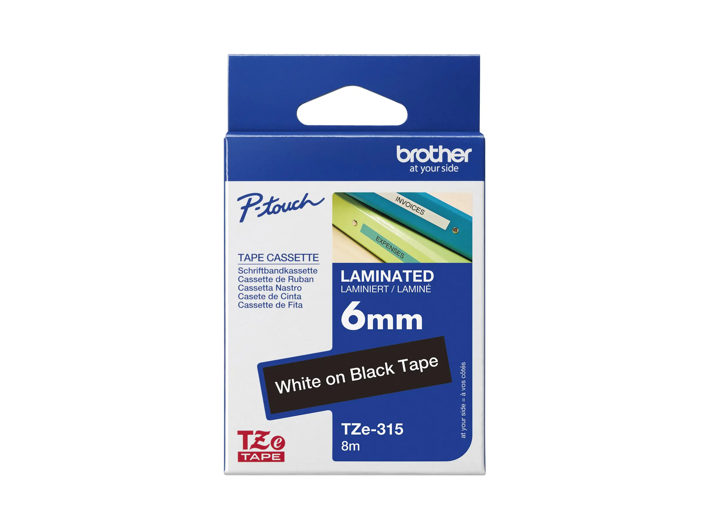 Brother TZe-315 - Standard-Klebstoff - Weiß auf Schwarz - Rolle (0,6 cm x 8 m) TZE315