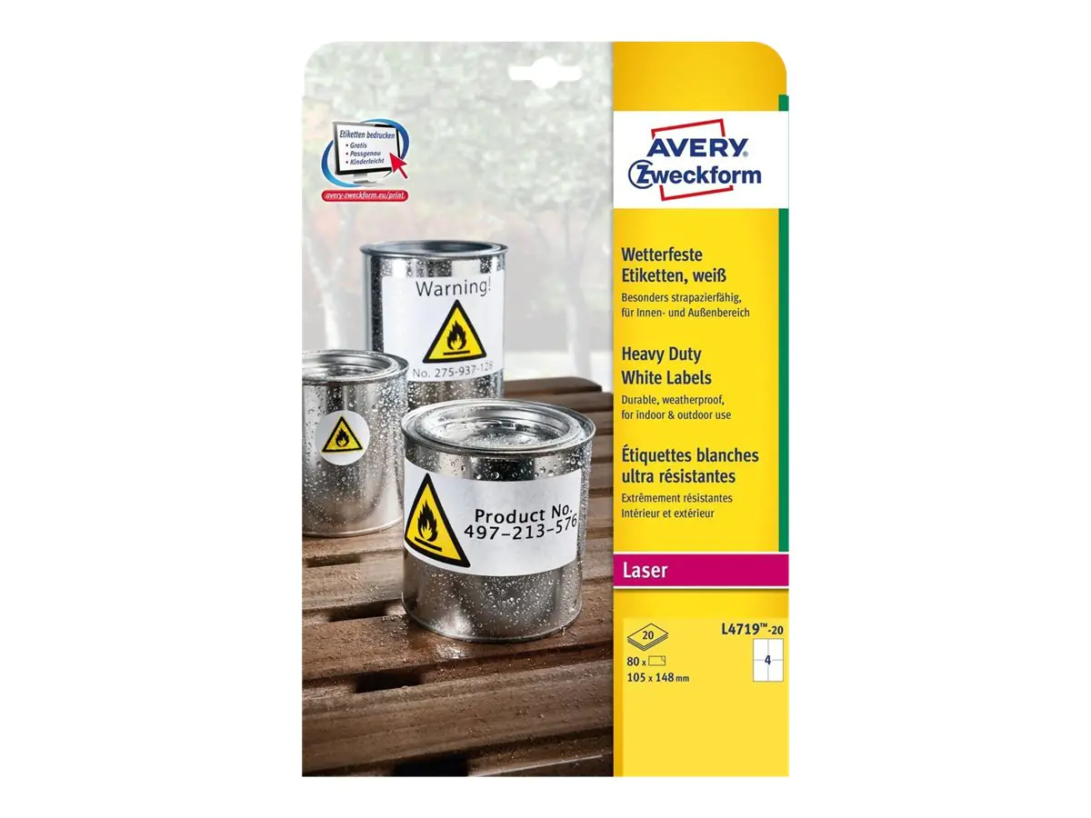 Avery Zweckform L4719 - Polyester - matt - permanenter Klebstoff - weiß - A6 (105 x 148 mm) L4719-20