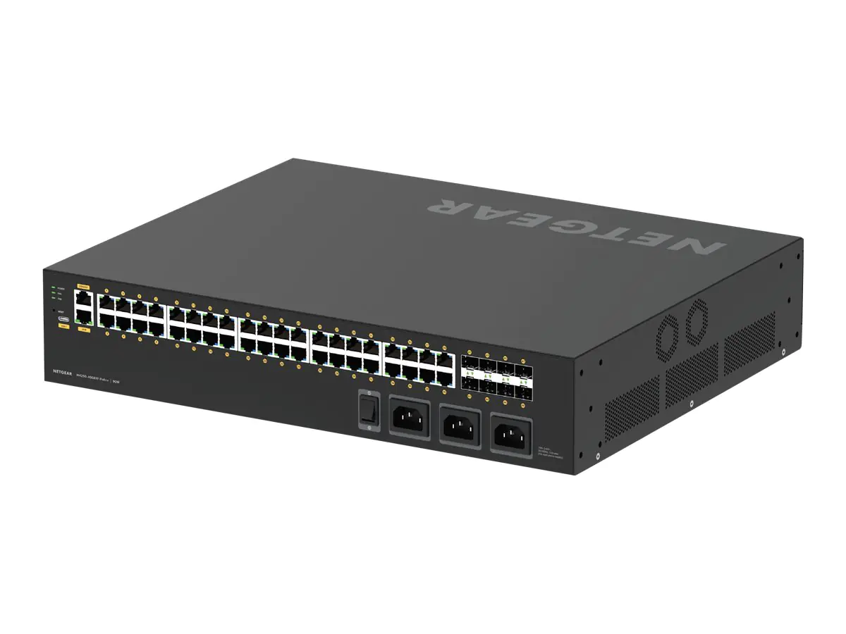 NETGEAR AV Line M4250-40G8XF-PoE++ - Switch - L3 - managed - 40 x 10/100/1000 (PoE++) + 8 x 1 Gigabit / 10 Gigabit SFP+ - Seite-zu-Seite-Luftstrom - an Rack montierbar - PoE++ (2880 W)