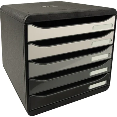 Exacompta Schubladenbox BIG-BOX plus 5 Schubladen DIN A4, Überbreite Polystyrol Gehäusefarbe: schwarz Farbe der Schublade: grau Exacompta Schubladenbox BIG-BOX plus 5 Schubladen DIN A4, Überbreite Polystyrol Gehäusefarbe: schwarz Farbe der Schublade: grau