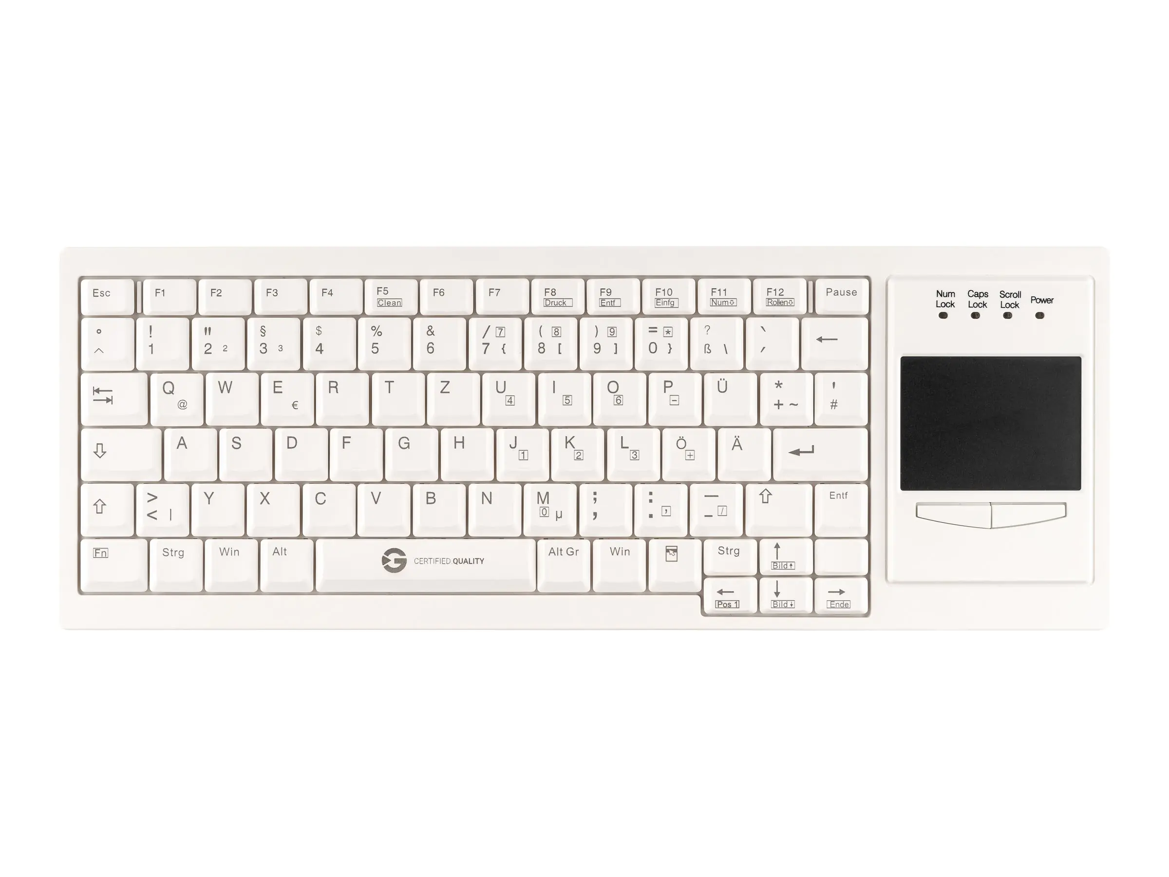 CleanType Xtra Touch WL - Tastatur - 75% - compact TKL - mit Touchpad - kabellos - 2.4 GHz - QWERTZ - Deutsch - weiß CleanType Xtra Touch WL - Tastatur - 75% - compact TKL - mit Touchpad - kabellos - 2.4 GHz - QWERTZ - Deutsch - weiß