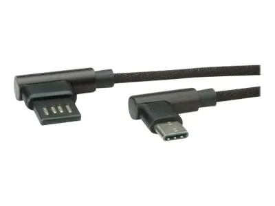 Roline - USB-Kabel - USB (M) 90° abgeschrägt, umkehrbar zu USB-C (M) gewinkelt - USB 2.0 - 5 V - 2.1 A - 3 m - geformt - Schwarz