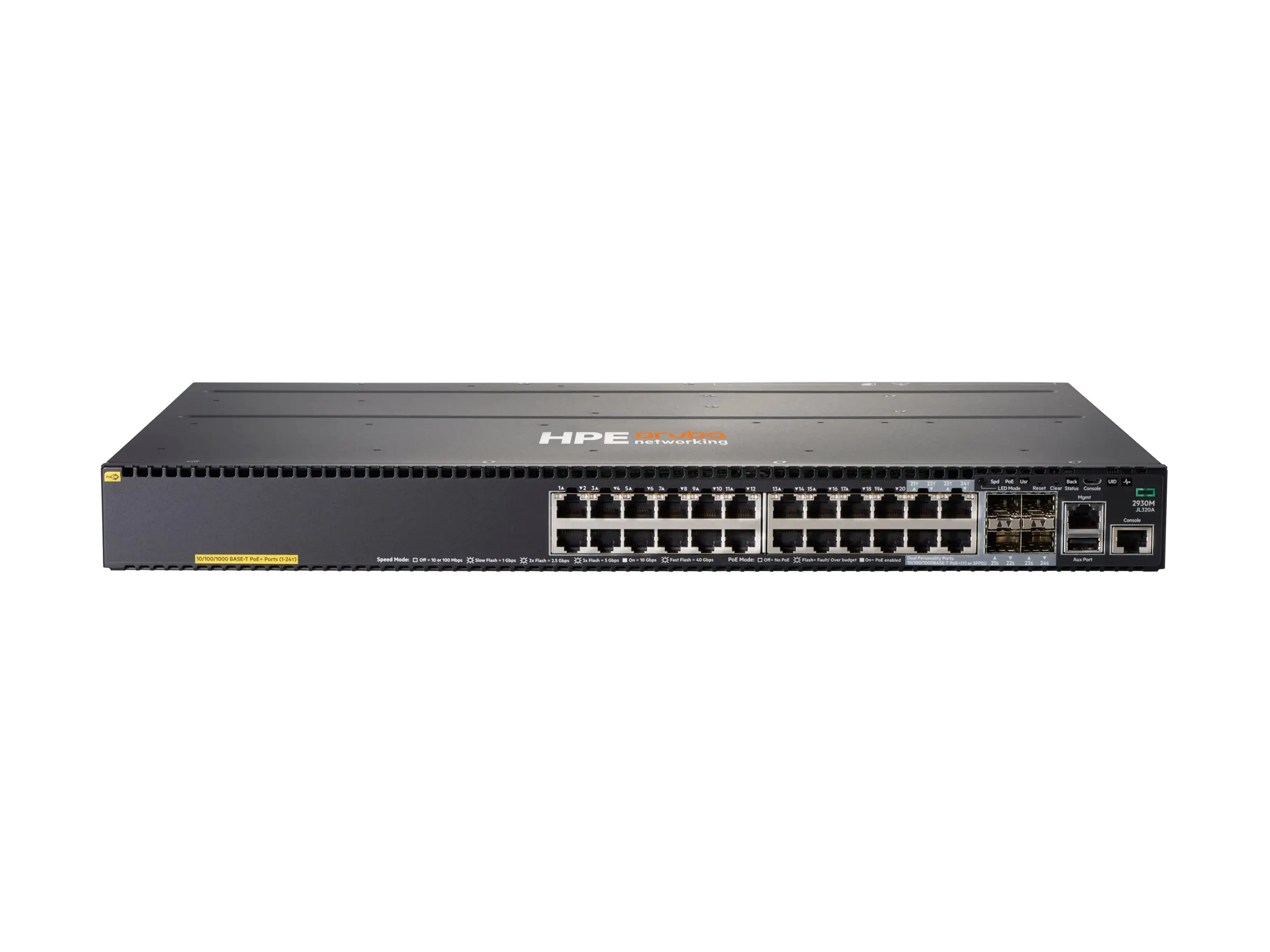 HPE Aruba 2930M 24G POE+ 1-Slot - Switch - L3 - managed - 20 x 10/100/1000 (PoE+) + 4 x Kombi-Gigabit-SFP - an Rack montierbar - PoE+ (720 W)