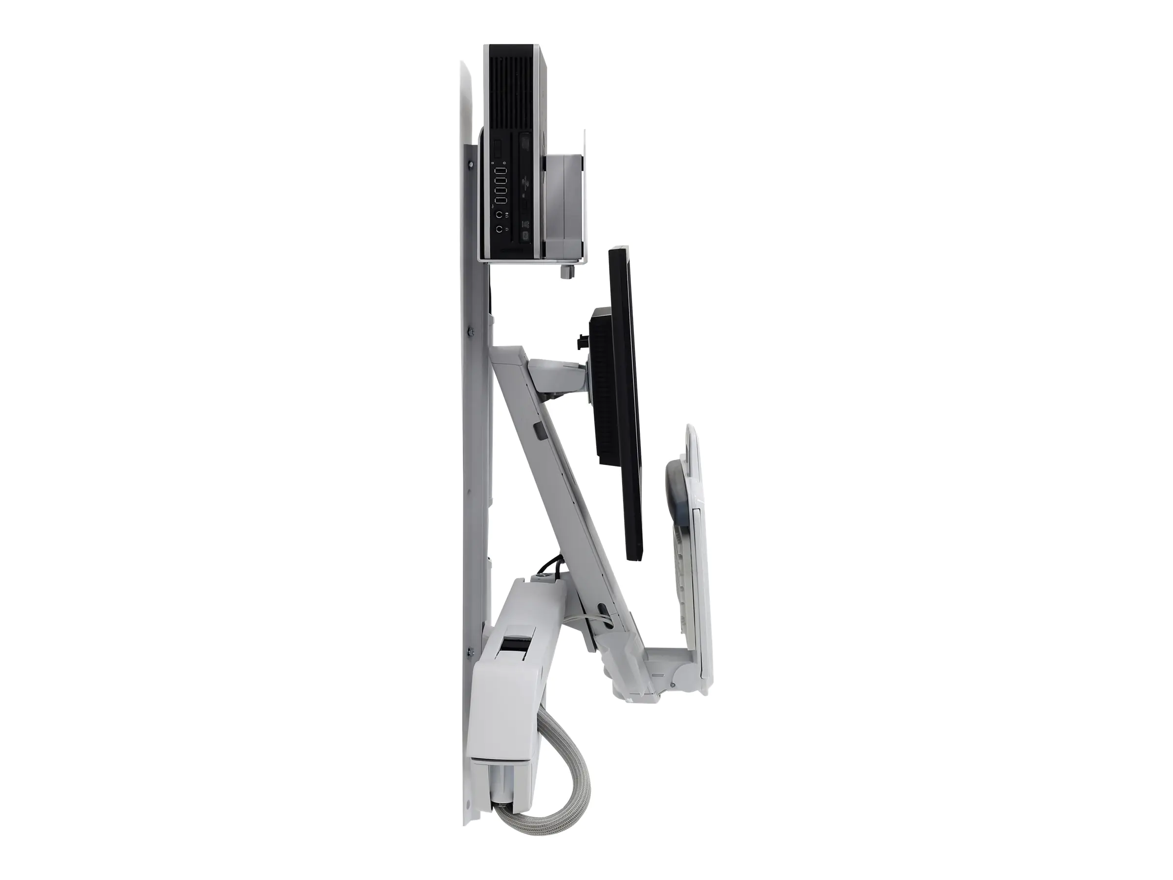 Ergotron Sit-Stand Combo System Mit CPU-Halter klein - Befestigungskit (Griff, Gelenkarm, CPU-Halter, Maushalterung, 2 Kabelkanäle, Handgelenkkissen, Wandschiene, Tastatur-Tablett, CPU Wandhalterung, einstellbarer Monitorarm)
