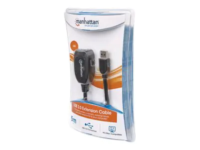 IC Intracom Manhattan USB-A to USB-A Extension Cable, 5m, Male to Female, Active, 5 Gbps (USB 3.2 Gen1 aka USB 3.0) 150712