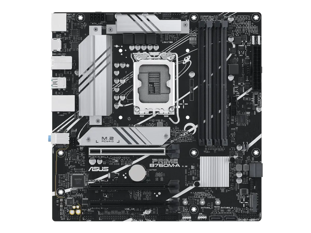 ASUS PRIME B760M-A-CSM - Motherboard - micro ATX - LGA1700-Sockel - B760 Chipsatz - USB 3.2 Gen 2, USB 3.2 Gen 1, USB-C 3.2 Gen 1 - 2.5 Gigabit LAN - Onboard-Grafik (CPU erforderlich) - HD Audio (8-Kanal)
