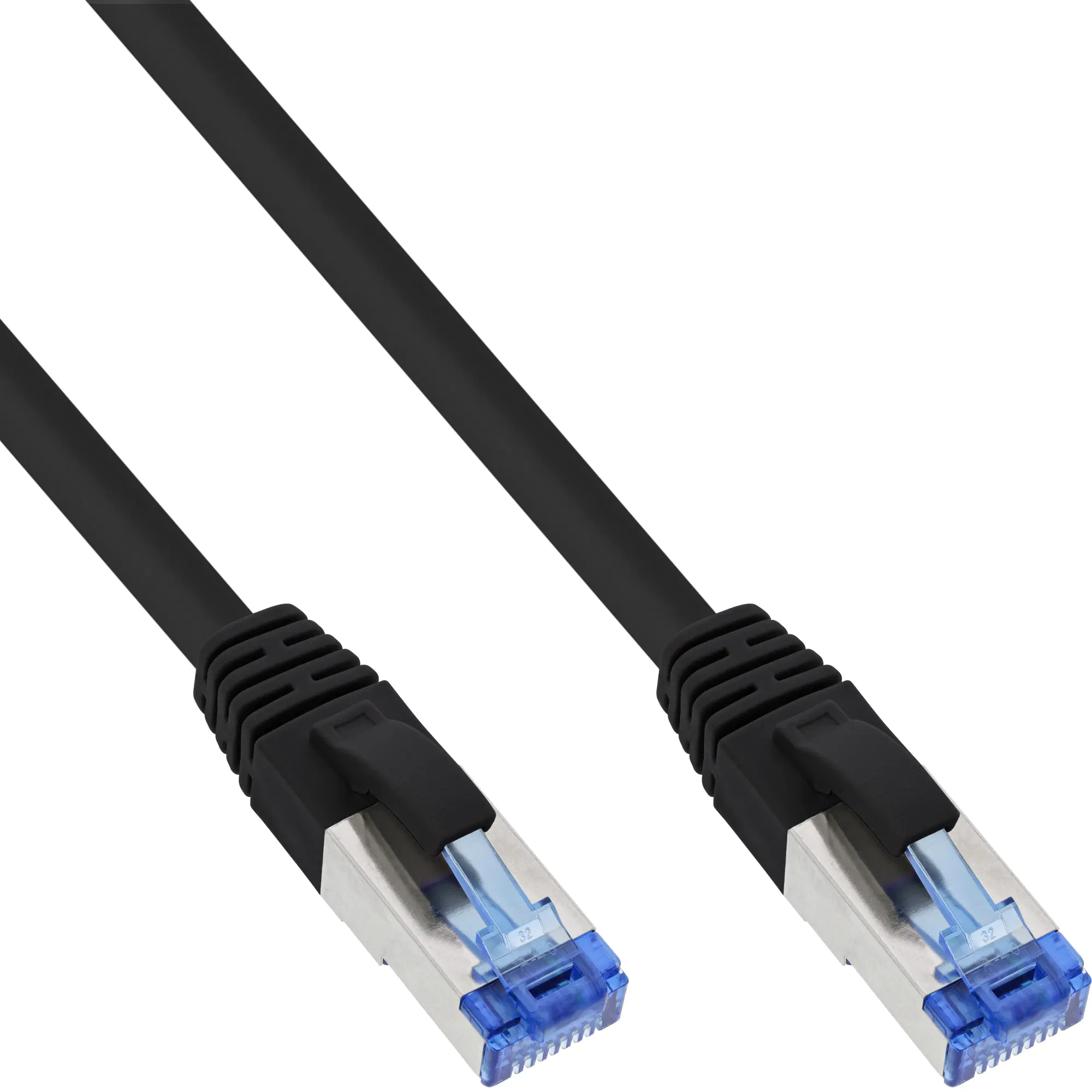 InLine - Patch-Kabel - RJ-45 (M) zu RJ-45 (M) - 30 cm - SFTP, PiMF - CAT 6a - halogenfrei, geformt, rund, ohne Haken - Schwarz