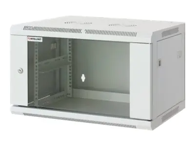 Intellinet Network Cabinet, Wall Mount (Standard), 15U, Usable Depth 350mm/Width 540mm, Grey, Assembled, Max 60kg, Metal & Glass Door, Back Panel, Removeable Sides,Suitable also for use on desk or floor, 19",Parts for wall install (eg screws/rawl