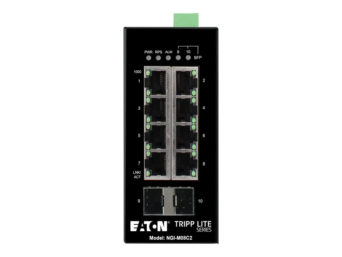 Tripp Eaton Tripp Lite series 8-Port Managed Industrial Gigabit Ethernet Switch - 10/100/1000 Mbps, 2 GbE SFP Slots, -40° to 75°C, DIN Mount - Switch - managed - 8 x 10/100/1000 + 2 x Gigabit SFP (Uplink) NGI-M08C2