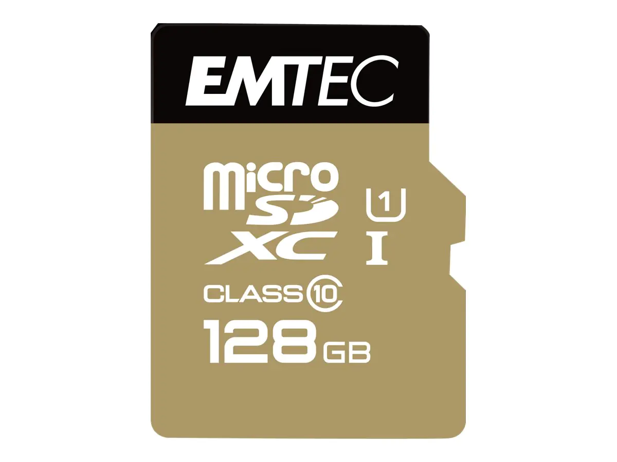 EMTEC Gold+ - Flash-Speicherkarte (SD-Adapter inbegriffen) - 128 GB - Class 10 - microSD - Gold